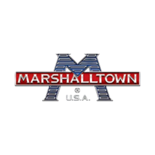 Marshalltown logo with a large stylized letter M behind red text on a black background.