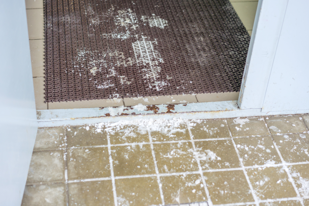 Slippery,surface,near,the,entrance,to,the,house,entrance,,winter